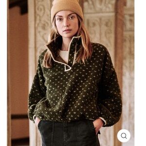 The Great Countryside Pullover Fleece in Olive Heart Check Size 2 Medium